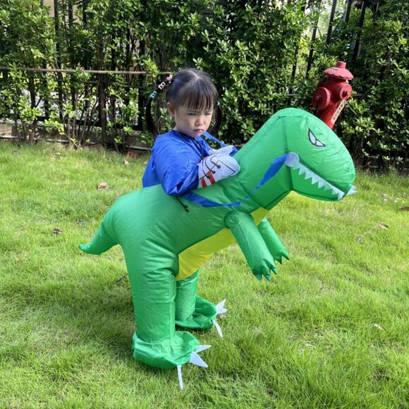 Kids' Funny Dinosaur Inflatable Costume – Green T-Rex Outfit - Picture 5 of 7